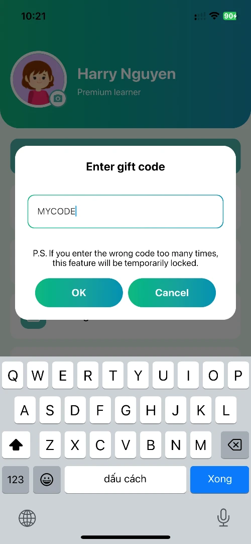 Enter the code and confirm